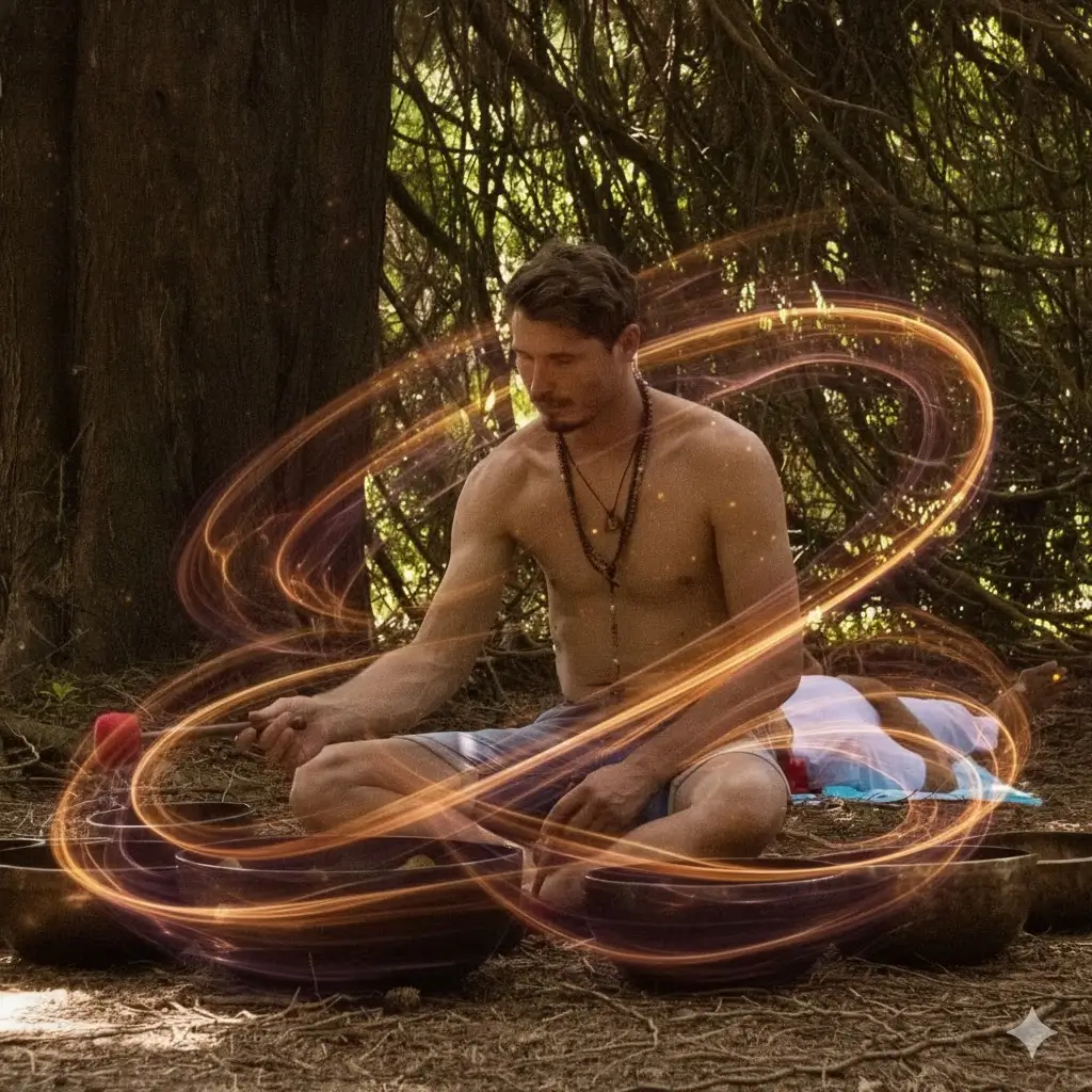 Tibetanska pojoča posoda z udarjalko — instrument za zvočno kopel